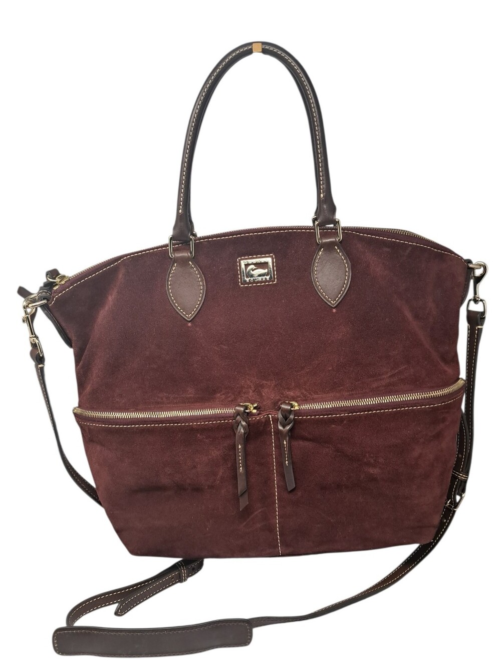 Dooney & Bourke Suede Dillen Double Pocket Satchel W Strap Wine Vintage 16x12